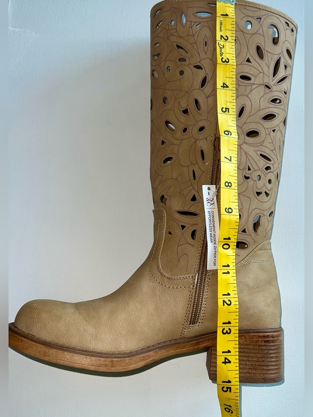 NWT New York & Company Curtis Camel Cutout chunky heel Tall Boots Sz 7.5 Campus - Picture 15 of 16